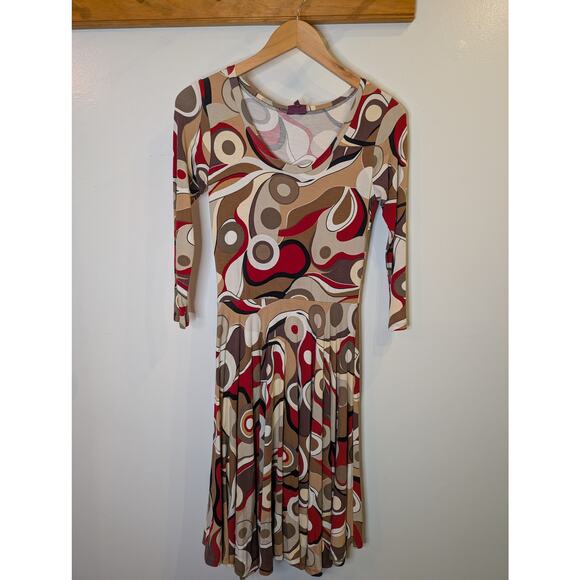 Salaam Dresses & Skirts - Salaam Vermont Retro 70s Psychedelic Print Dress Red Brown A-Line Small